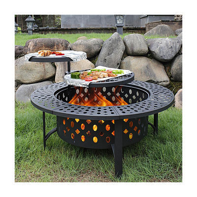 Modern Outdoor Firepit AJUNION 36 polegadas de metal redondo fogão a lenha com 2 grelhas