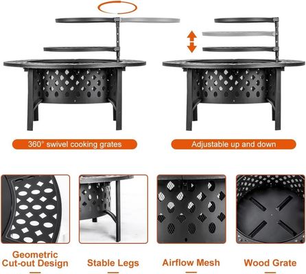 Modern Outdoor Firepit AJUNION 36 polegadas de metal redondo fogão a lenha com 2 grelhas