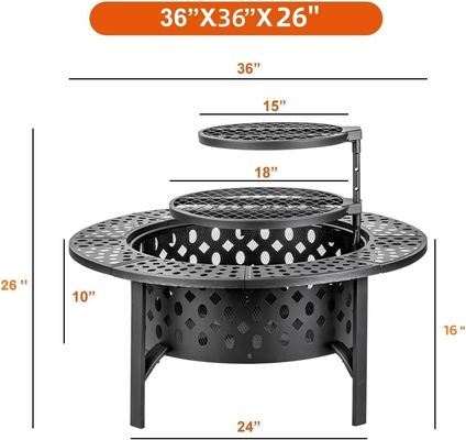 Modern Outdoor Firepit AJUNION 36 polegadas de metal redondo fogão a lenha com 2 grelhas