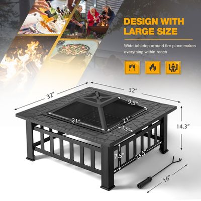 30 libras de metal quadrado fogão de mesa 32 polegadas de madeira queima grelha de churrasco para jardim de campismo