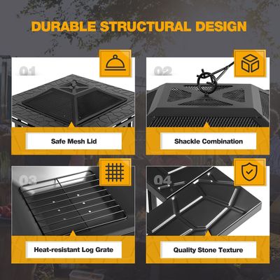 30 libras de metal quadrado fogão de mesa 32 polegadas de madeira queima grelha de churrasco para jardim de campismo