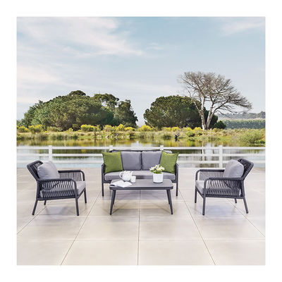 Quadro de alumínio AJUNION Tecido de corda Mobiliário de jardim Sofá de salão Conjunto com mesa HPL