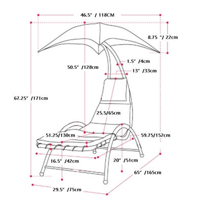 Cadeira balançante de cama de jardim de pátio de praia de tecido metálico ao ar livre com dossel de 118 * 171 * 165 cm