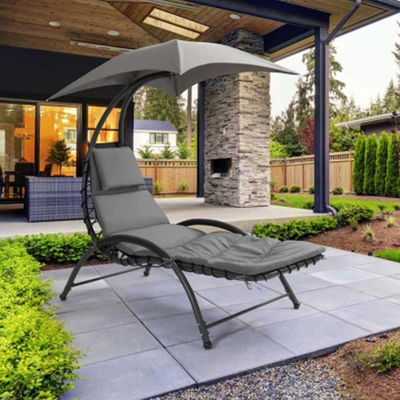 Cadeira balançante de cama de jardim de pátio de praia de tecido metálico ao ar livre com dossel de 118 * 171 * 165 cm