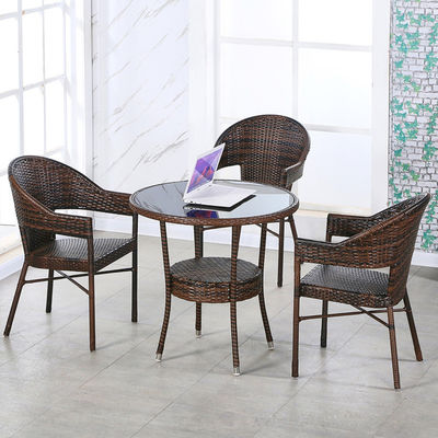 Logotipo personalizado de mesa de jantar e cadeiras de rotão de PE tecido para hotel Outdoor Patio Armchair Set