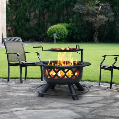 Jardim ao ar livre AJUNION Grill de cozinha removível 27 libras Poço de fogo ao ar livre de madeira