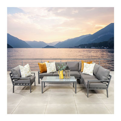 Quadro de alumínio Sofá de jardim moderno em forma de L com mesa de café Tamanho L 120 x W60 x H45cm
