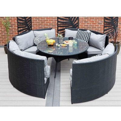 AJUNION 8 lugares Rattan redondo Mobiliário de jardim Set de jantar com espessura de almofada de 10 cm