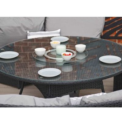 AJUNION 8 lugares Rattan redondo Mobiliário de jardim Set de jantar com espessura de almofada de 10 cm