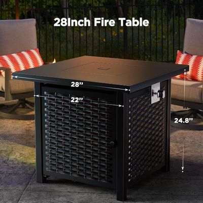 28"D x 28"W x 25"H Quadrado Área de Fogo de Propano Mesa 50000 BTU aço sem fumaça
