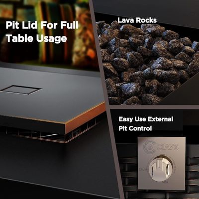 28"D x 28"W x 25"H Quadrado Área de Fogo de Propano Mesa 50000 BTU aço sem fumaça