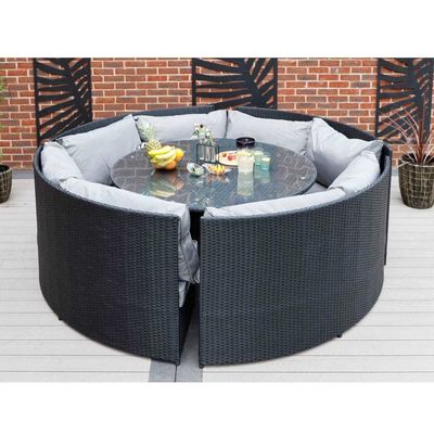 AJUNION 8 lugares Rattan redondo Mobiliário de jardim Set de jantar com espessura de almofada de 10 cm