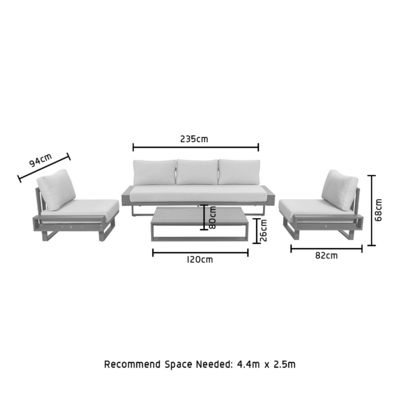 AJUNION Conjunto de sofás de luxo de alumínio Mobiliário com mesa de café Tamanho L 120 x W80 x H26cm