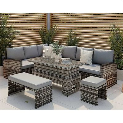 AJUNION Mobiliário de Jardim de Rattan PE com Mesa de Jantar L96xW49xH35cm
