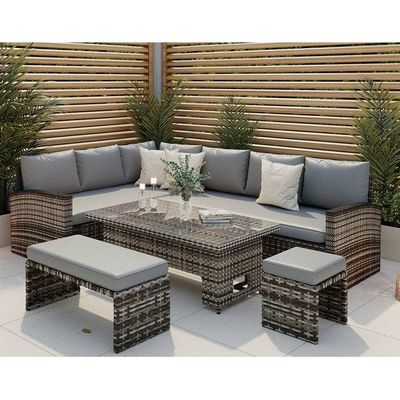 AJUNION Mobiliário de Jardim de Rattan PE com Mesa de Jantar L96xW49xH35cm