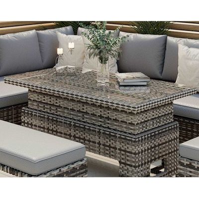 AJUNION Mobiliário de Jardim de Rattan PE com Mesa de Jantar L96xW49xH35cm