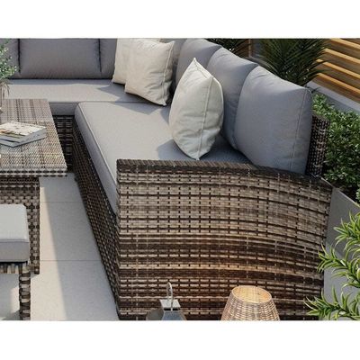 AJUNION Mobiliário de Jardim de Rattan PE com Mesa de Jantar L96xW49xH35cm