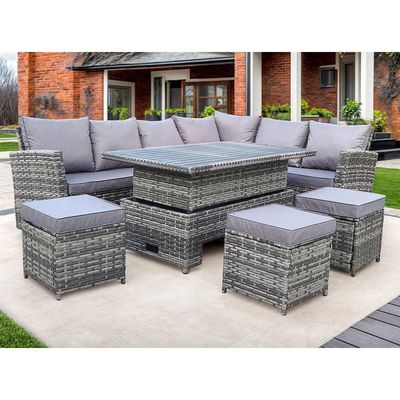 AJUNION Modern 9 lugares jardim conjunto com mesa de jantar ajustável e pátio