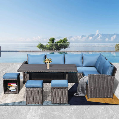 Sofá exterior Patio Jardim Balcão Piscina Praia Tecido PE Wicker Rattan Lounge Conjunto de Sofá Modular