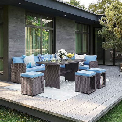 Sofá exterior Patio Jardim Balcão Piscina Praia Tecido PE Wicker Rattan Lounge Conjunto de Sofá Modular