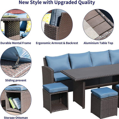 Sofá exterior Patio Jardim Balcão Piscina Praia Tecido PE Wicker Rattan Lounge Conjunto de Sofá Modular