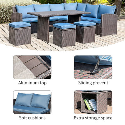 Sofá exterior Patio Jardim Balcão Piscina Praia Tecido PE Wicker Rattan Lounge Conjunto de Sofá Modular