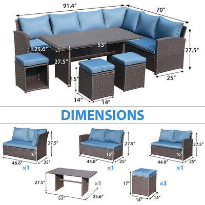 Sofá exterior Patio Jardim Balcão Piscina Praia Tecido PE Wicker Rattan Lounge Conjunto de Sofá Modular