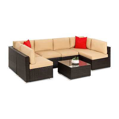 Hotel Área exterior Área interna Patio Jardim Balcão Piscina Praia Tecido PE Wicker Rattan Lounge Set de Sofá Modular Seccional