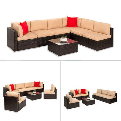 Hotel Área exterior Área interna Patio Jardim Balcão Piscina Praia Tecido PE Wicker Rattan Lounge Set de Sofá Modular Seccional