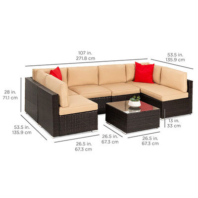 Hotel Área exterior Área interna Patio Jardim Balcão Piscina Praia Tecido PE Wicker Rattan Lounge Set de Sofá Modular Seccional