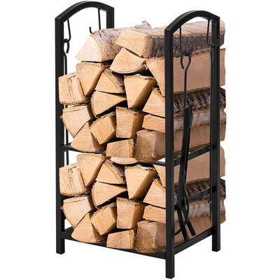2 Tiers Rack de lenha de fogão W46 x D30 x H75cm Porta-lugar de lareira com lareira e 4 ferramentas