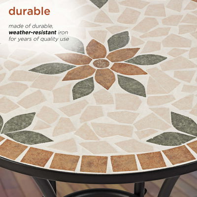 AJUNION 3 peças mosaico de ferro telha Patio Bistro Conjunto com mesa de cerâmica e cadeiras dobráveis