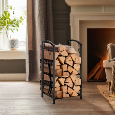 2 Tiers Rack de lenha de fogão W46 x D30 x H75cm Porta-lugar de lareira com lareira e 4 ferramentas