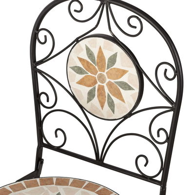 AJUNION 3 peças mosaico de ferro telha Patio Bistro Conjunto com mesa de cerâmica e cadeiras dobráveis