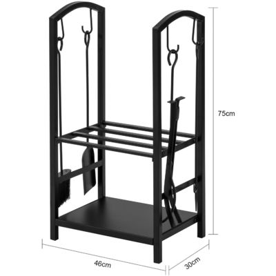 2 Tiers Rack de lenha de fogão W46 x D30 x H75cm Porta-lugar de lareira com lareira e 4 ferramentas