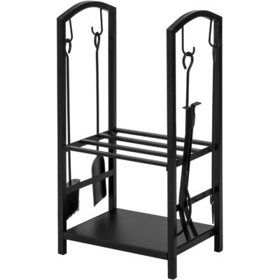 2 Tiers Rack de lenha de fogão W46 x D30 x H75cm Porta-lugar de lareira com lareira e 4 ferramentas