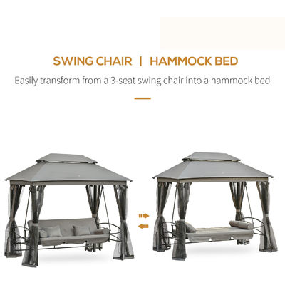 Metal AJUNION Patio exterior Daybed 3 em 1 Canopy Gazebo Swing Chair Garden Hammock com rede de mosquitos de malha