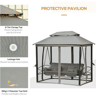 Metal AJUNION Patio exterior Daybed 3 em 1 Canopy Gazebo Swing Chair Garden Hammock com rede de mosquitos de malha