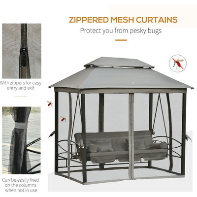 Metal AJUNION Patio exterior Daybed 3 em 1 Canopy Gazebo Swing Chair Garden Hammock com rede de mosquitos de malha