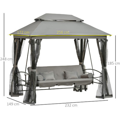 Metal AJUNION Patio exterior Daybed 3 em 1 Canopy Gazebo Swing Chair Garden Hammock com rede de mosquitos de malha