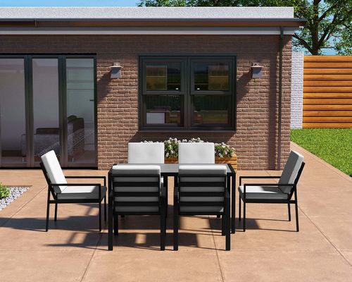 Tabela de jantar L150xW90xH73cm com mesa de HDPE e estrutura metálica