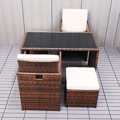 Conjunto de jardim de poupança de espaço de plástico moderno, mesa e cadeira de canto de rotão para pátio do pátio