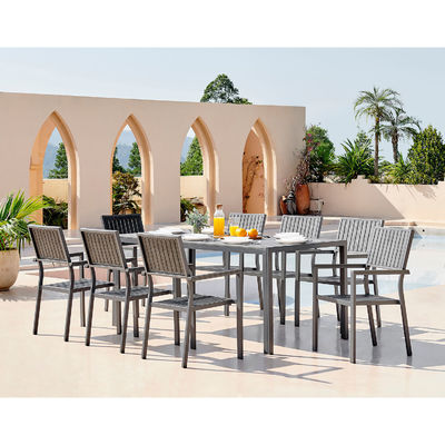Alumínio Outdoor 8 Sits Set de Jantar Madeira de Teca Slated Tabletop Jantar Jardim Set