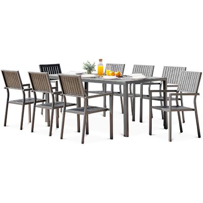 Alumínio Outdoor 8 Sits Set de Jantar Madeira de Teca Slated Tabletop Jantar Jardim Set