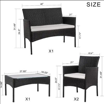 Conjunto exterior pátio jardim pátio de quatro peças de plástico de ratão Wicker sofás cadeira mesa
