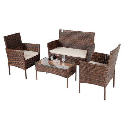 Conjunto exterior pátio jardim pátio de quatro peças de plástico de ratão Wicker sofás cadeira mesa