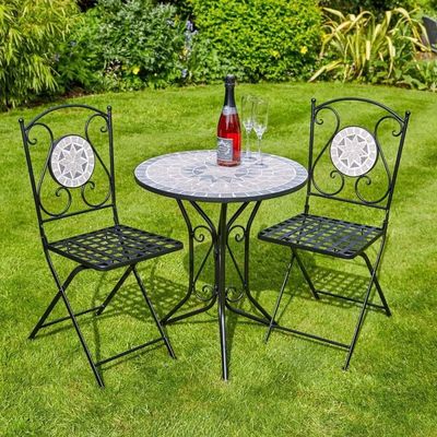 Set de mesa e cadeira de metal dobrável para jardim Antigo Mosaico Bistro