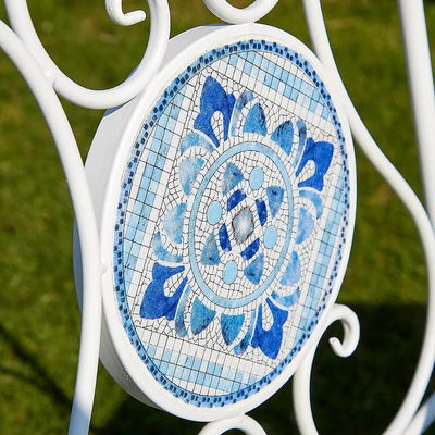 Conjunto de Bistro de Ferro revestido com azulejos cerâmicos e pó de design moderno para pátio de jardim ao ar livre