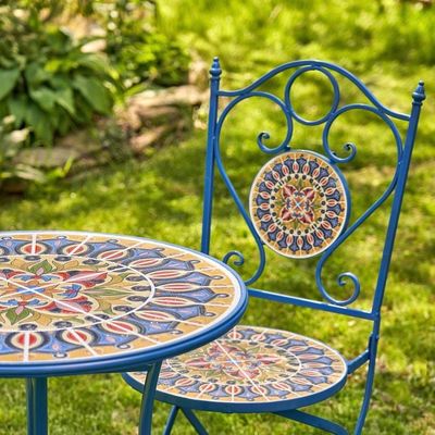 Iron Crafts Mosaic Bistro Set 3pcs Balcão Set com mesa e cadeira dobráveis por AJUNION
