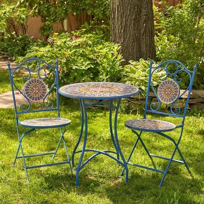 Iron Crafts Mosaic Bistro Set 3pcs Balcão Set com mesa e cadeira dobráveis por AJUNION